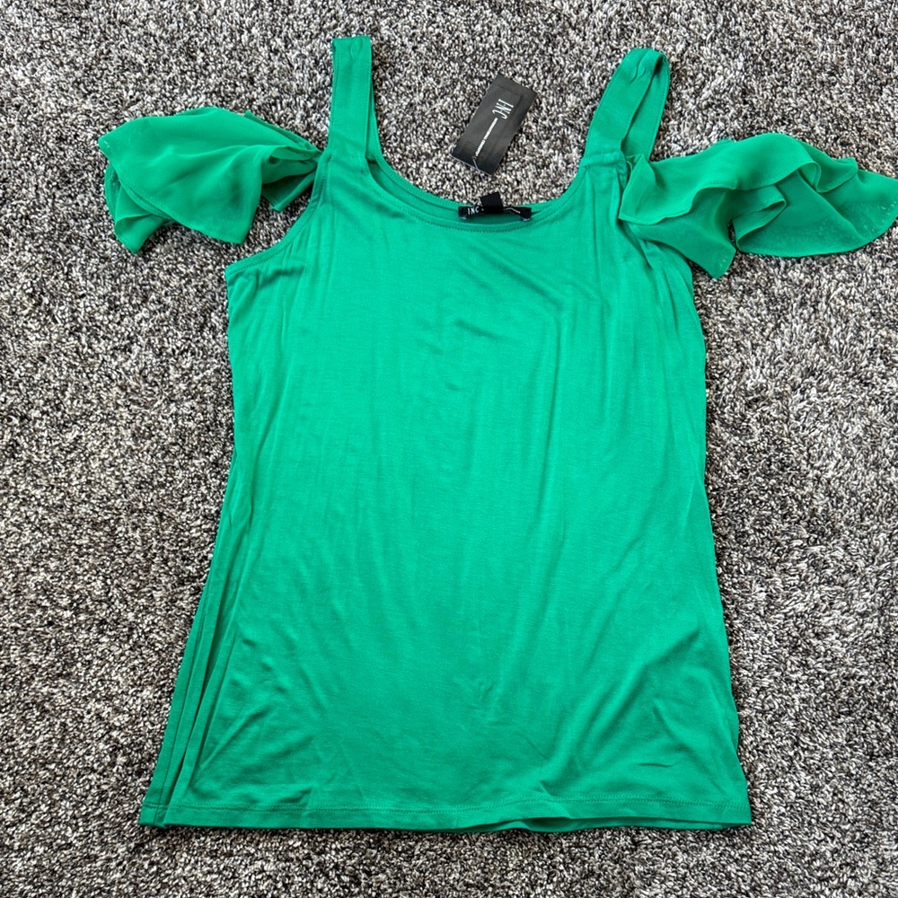INC International Concepts Bright Green Cold-Shoulder Ruffle Tank